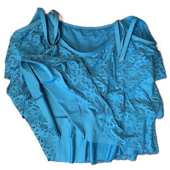 KENNETH COLE REACTION Womens BLUE 3 TIERED Swimsuit Top 3X Plus New w Tags 1066A - Picture 5 of 8